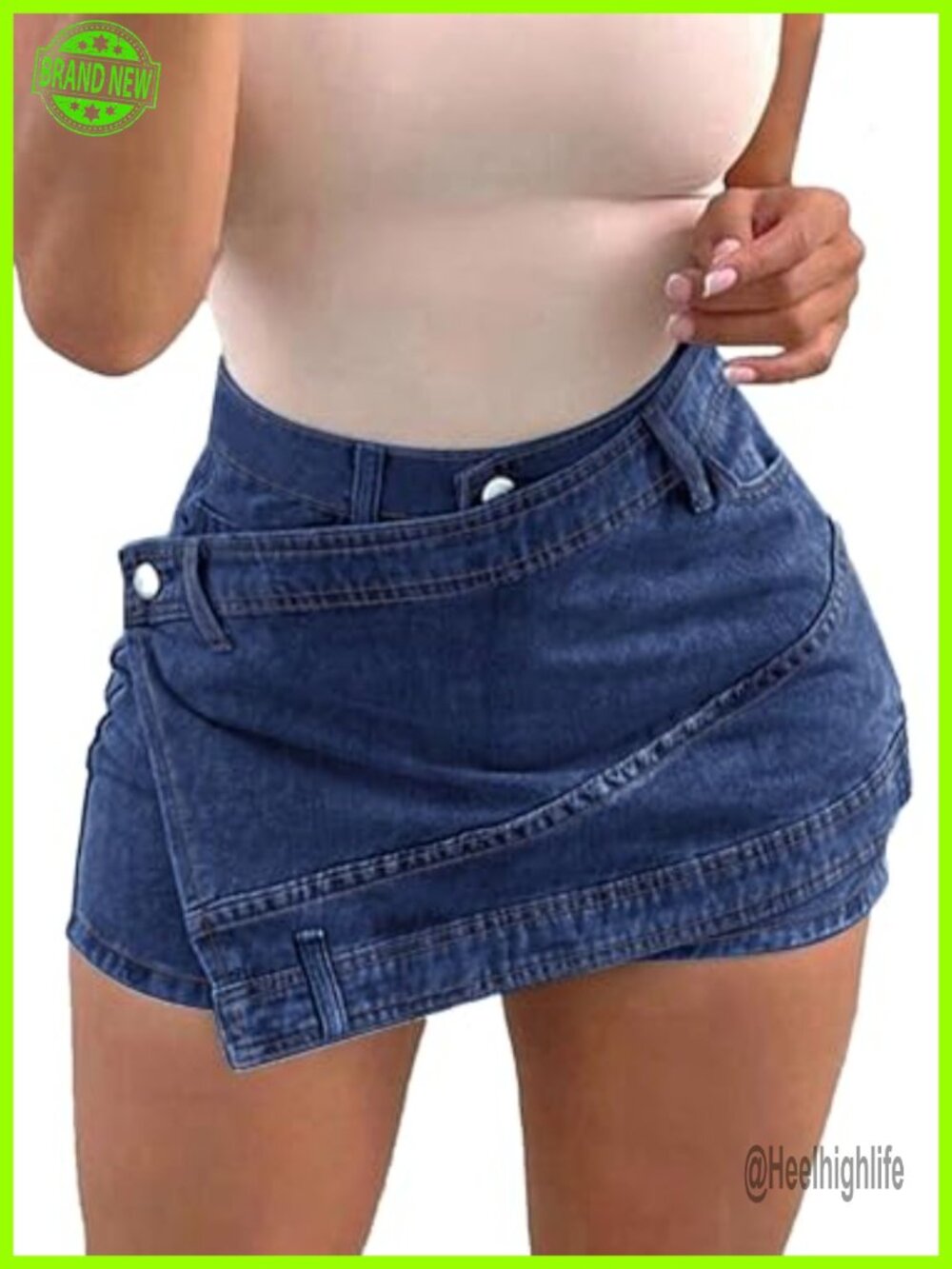 High Waisted Denim Skort Asymmetrical Wrap A-Line Mini Skirt